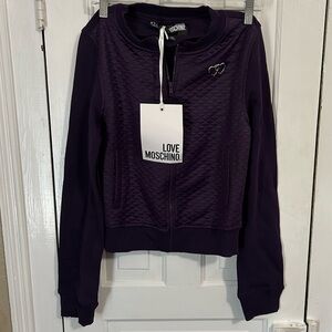 Love Moschino Quilted Jacket Purple Zipper Front Size 4 A